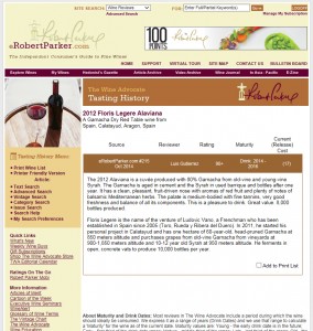 Floris Legere - Alaviana 2012 (Calatayud) - Robert Parker Review